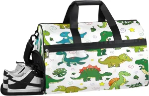 Cute Dinosaur Print Sports Gym Bag with Wet Pocket & Shoes Compartment Waterproof Workout Duffel Bag for Women and Men Weekender Overnight Duffle Bag Travel Carry-on Tote