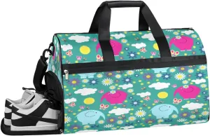 Cute Elephant Design Sports Gym Bag with Wet Pocket & Shoes Compartment Waterproof Workout Duffel Bag for Women and Men Weekender Overnight Duffle Bag Travel Carry-on Tote