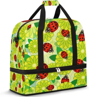 Cute Ladybug Travel Duffle Bag Durable Weekender Bag with Shoes Compartment Lightweight Overnight Bag Sports Dance Gym Tote Bag for Women and Men Carry on Luggage