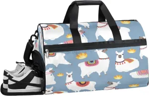 Cute Llamas Prints Sports Gym Bag with Wet Pocket & Shoes Compartment Waterproof Workout Duffel Bag for Women and Men Weekender Overnight Duffle Bag Travel Carry-on Tote