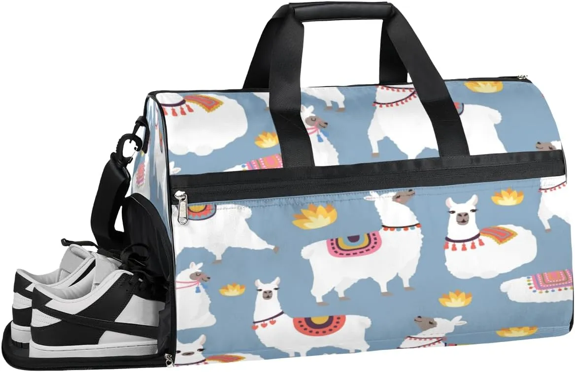 Cute Llamas Prints Sports Gym Bag with Wet Pocket & Shoes Compartment Waterproof Workout Duffel Bag for Women and Men Weekender Overnight Duffle Bag Travel Carry-on Tote
