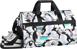 Cute Penguins Sports Gym Bag with Wet Pocket & Shoes Compartment Waterproof Workout Duffel Bag for Women and Men Weekender Overnight Duffle Bag Travel Carry-on Tote
