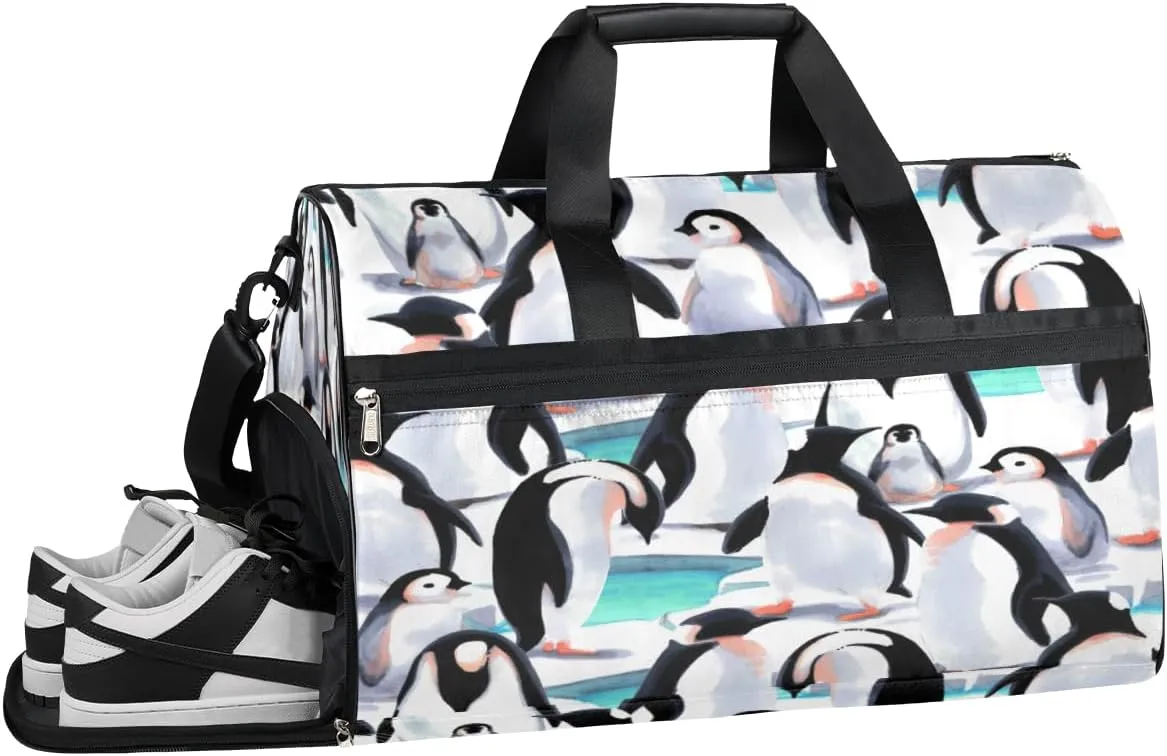 Cute Penguins Sports Gym Bag with Wet Pocket & Shoes Compartment Waterproof Workout Duffel Bag for Women and Men Weekender Overnight Duffle Bag Travel Carry-on Tote
