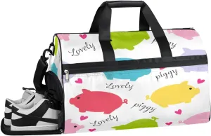 Cute Pig Sports Gym Bag with Wet Pocket & Shoes Compartment Waterproof Workout Duffel Bag for Women and Men Weekender Overnight Duffle Bag Travel Carry-on Tote