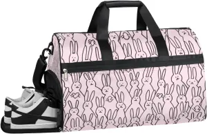 Cute Rabbit Sports Gym Bag with Wet Pocket & Shoes Compartment Waterproof Workout Duffel Bag for Women and Men Weekender Overnight Duffle Bag Travel Carry-on Tote