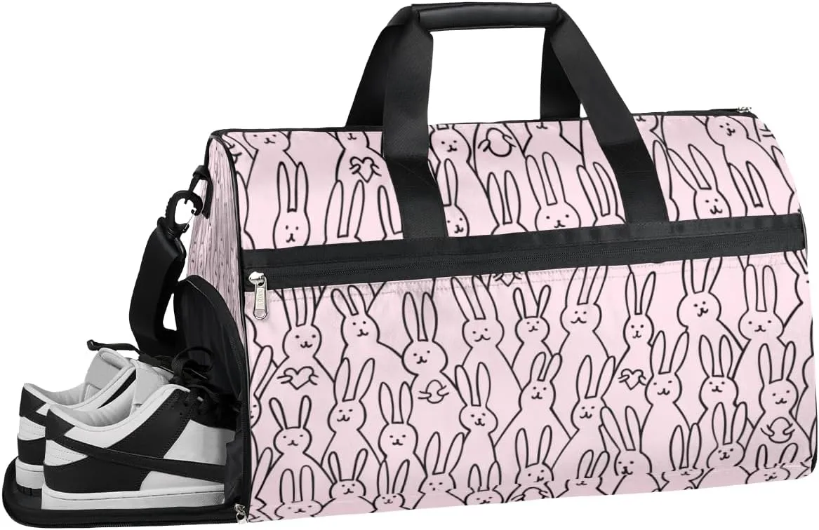 Cute Rabbit Sports Gym Bag with Wet Pocket & Shoes Compartment Waterproof Workout Duffel Bag for Women and Men Weekender Overnight Duffle Bag Travel Carry-on Tote