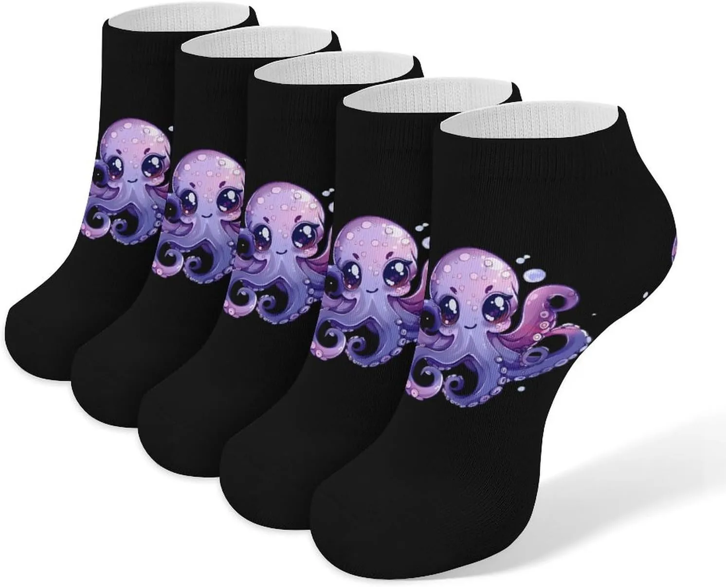 Cute Sea Octopus 5 Pairs Low Cut Ankle Socks for Men Women Athletic Running Socks No Show Breathable