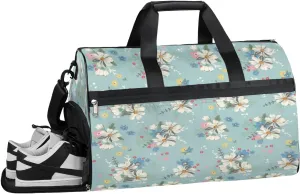 Daisy Aesthetic Sports Gym Bag for Women and Men Travel Duffel Bag Flower Overnight Shoulder Bag Waterproof Workout Bag Portable Sports Tote with Shoes Compartment