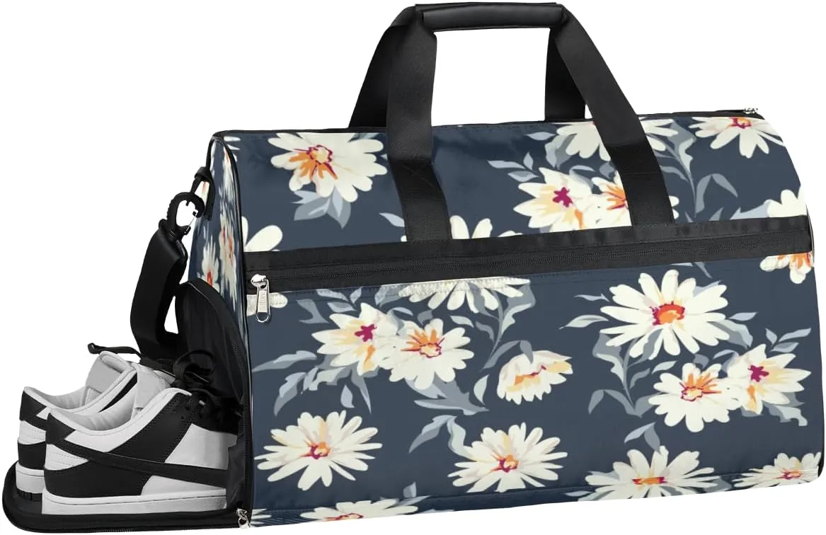 Daisy Flower Print Sports Gym Bag with Wet Pocket & Shoes Compartment Waterproof Workout Duffel Bag for Women and Men Weekender Overnight Duffle Bag Travel Carry-on Tote