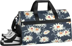 Daisy Flower Print Sports Gym Bag with Wet Pocket & Shoes Compartment Waterproof Workout Duffel Bag for Women and Men Weekender Overnight Duffle Bag Travel Carry-on Tote