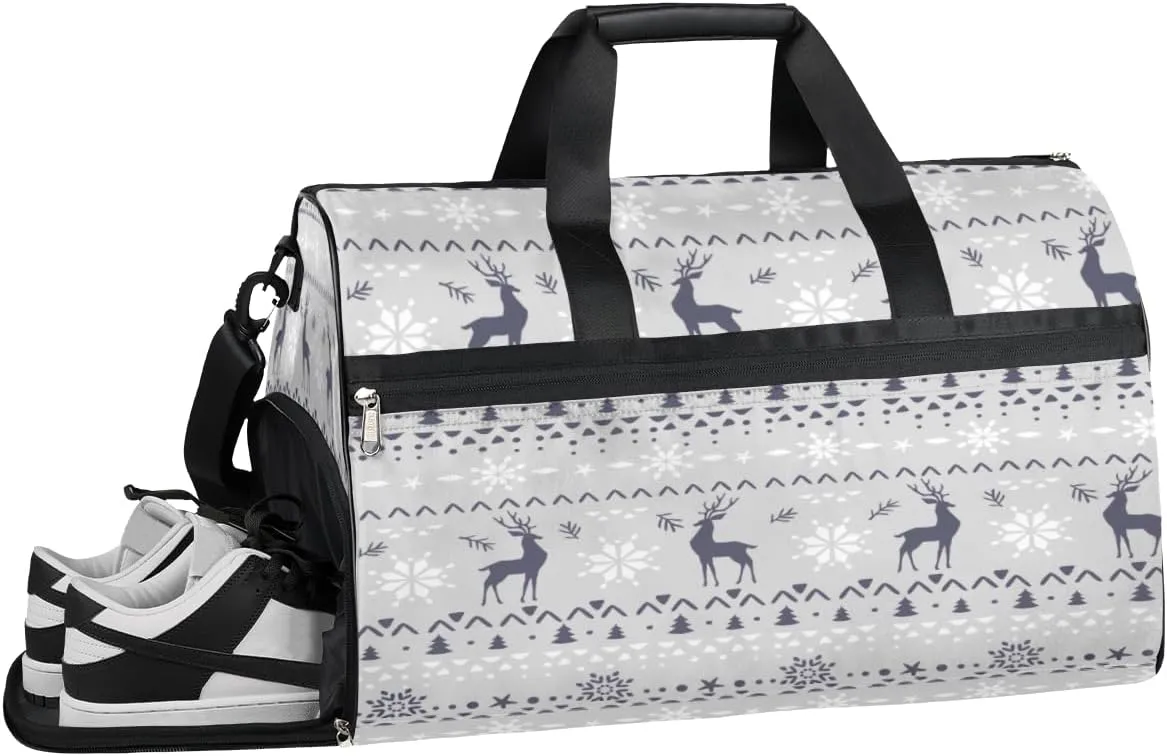 Deer Snowflake Sports Gym Bag with Wet Pocket & Shoes Compartment Waterproof Workout Duffel Bag for Women and Men Weekender Overnight Duffle Bag Travel Carry-on Tote