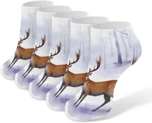 Deers Winter Forests 5 Pairs Low Cut Ankle Socks for Men Women Athletic Running Socks No Show Breathable