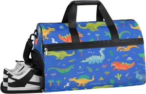 Dinosaur Animal Sports Gym Bag with Wet Pocket & Shoes Compartment Waterproof Workout Duffel Bag for Women and Men Weekender Overnight Duffle Bag Travel Carry-on Tote