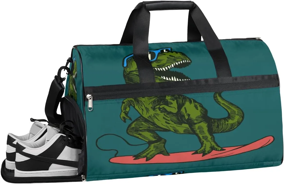 Dinosaur Cute Sports Gym Bag with Wet Pocket & Shoes Compartment Waterproof Workout Duffel Bag for Women and Men Weekender Overnight Duffle Bag Travel Carry-on Tote