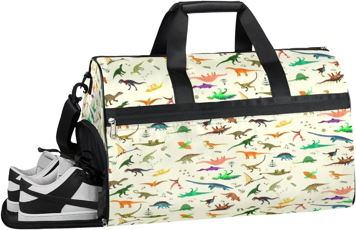 Dinosaurs Colorful Sports Gym Bag with Wet Pocket & Shoes Compartment Waterproof Workout Duffel Bag for Women and Men Weekender Overnight Duffle Bag Travel Carry-on Tote