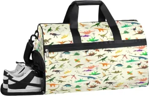 Dinosaurs Colorful Sports Gym Bag with Wet Pocket & Shoes Compartment Waterproof Workout Duffel Bag for Women and Men Weekender Overnight Duffle Bag Travel Carry-on Tote