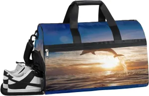 Dolphin Ocean Sports Gym Bag with Wet Pocket & Shoes Compartment Waterproof Workout Duffel Bag for Women and Men Weekender Overnight Duffle Bag Travel Carry-on Tote
