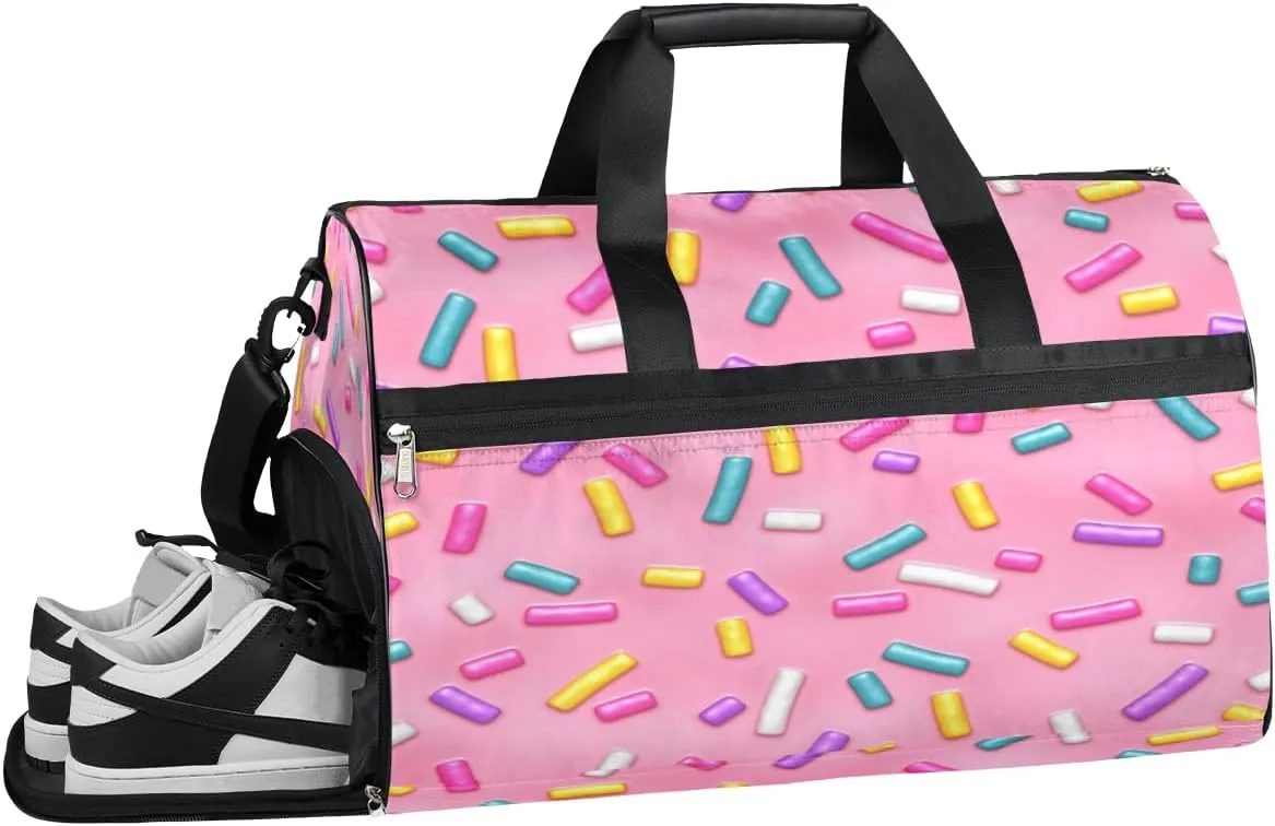 Donut Candy Sports Gym Bag with Wet Pocket & Shoes Compartment Waterproof Workout Duffel Bag for Women and Men Weekender Overnight Duffle Bag Travel Carry-on Tote