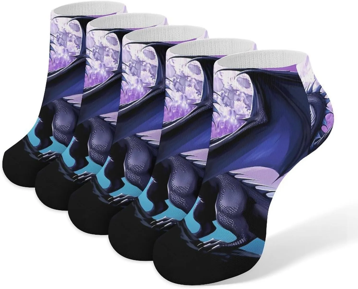 Dragon on Mountain Moon 5 Pairs Low Cut Ankle Socks for Men Women Athletic Running Socks No Show Breathable
