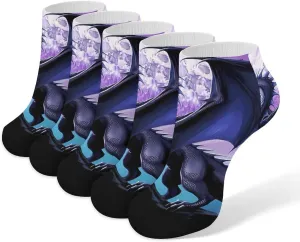Dragon on Mountain Moon 5 Pairs Low Cut Ankle Socks for Men Women Athletic Running Socks No Show Breathable