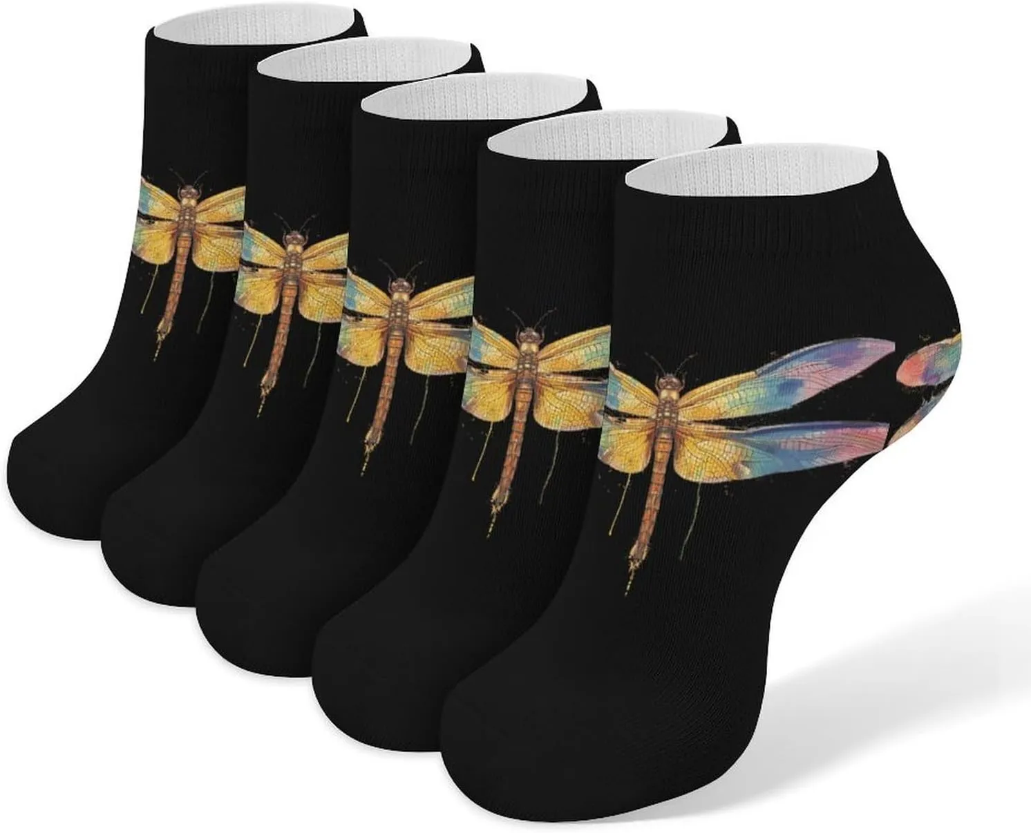 Dragonfly Watercolor 5 Pairs Low Cut Ankle Socks for Men Women Athletic Running Socks No Show Breathable