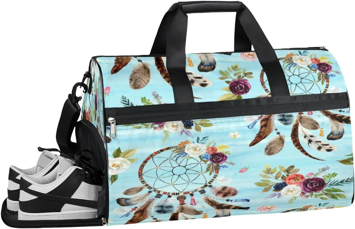 Dreamcatcher Sports Gym Bag with Wet Pocket & Shoes Compartment Waterproof Workout Duffel Bag for Women and Men Weekender Overnight Duffle Bag Travel Carry-on Tote