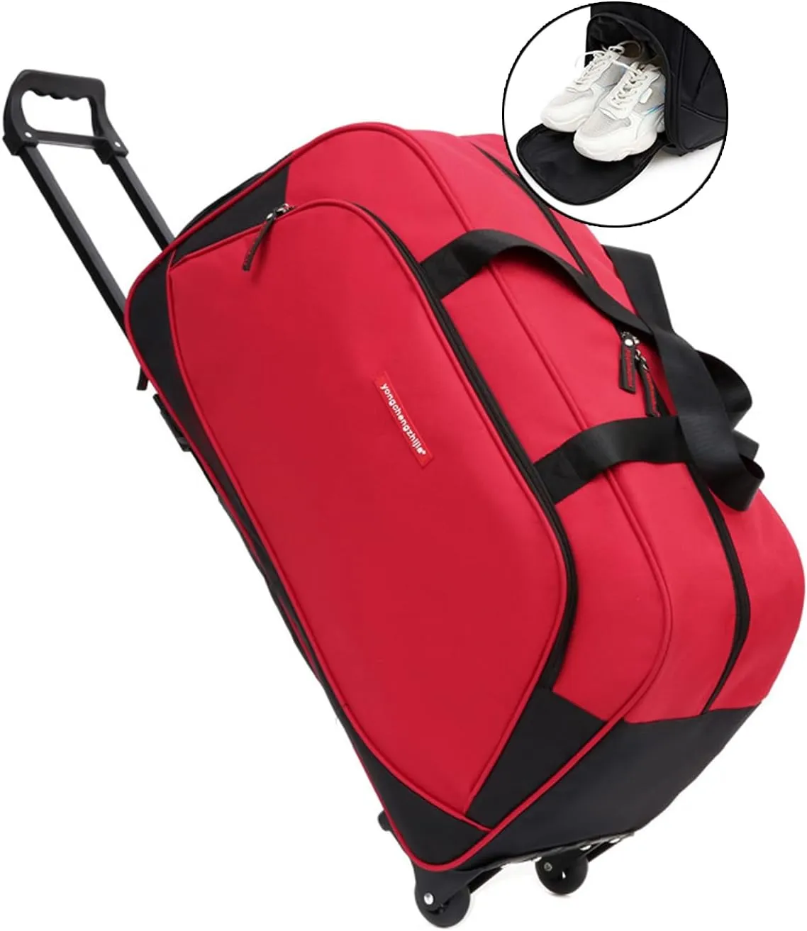 Duffel Bag with Wheels and Handle Rolling Duffle Bag for Travel Duffle Bag for Men Women Duffle Bags with Shoe Pouch for Traveling 24in,Red