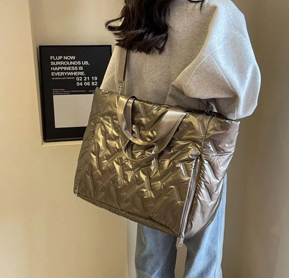 Duvet Gym Bag for Women,Sports Travel Duffel Bag, Weekender Overnight Bag with Wet Pocket and Shoes Compartment for Women, Travel,Workout,Gym, Yoga 039 (Gold)