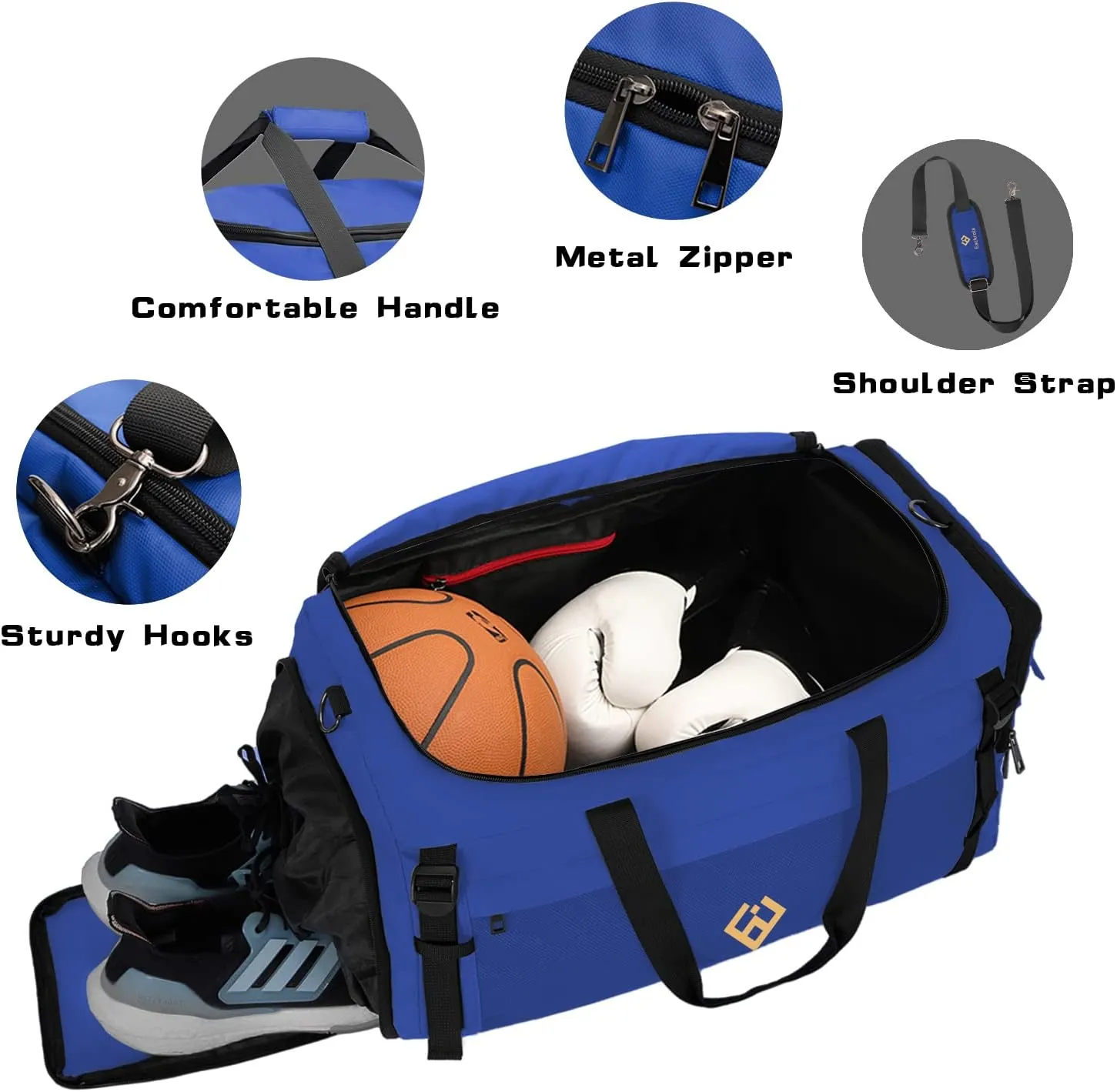 Eackrola Gym Bags for Men with Shoe Compartment Sports Duffel bag with Wet Pocket for women 65L, Blue, 65L, Gym
