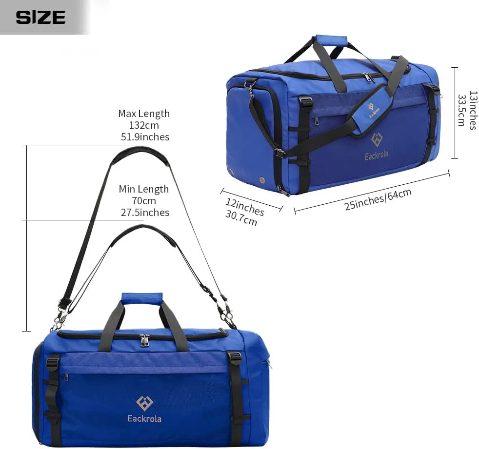 Eackrola Gym Bags for Men with Shoe Compartment Sports Duffel bag with Wet Pocket for women 65L, Blue, 65L, Gym