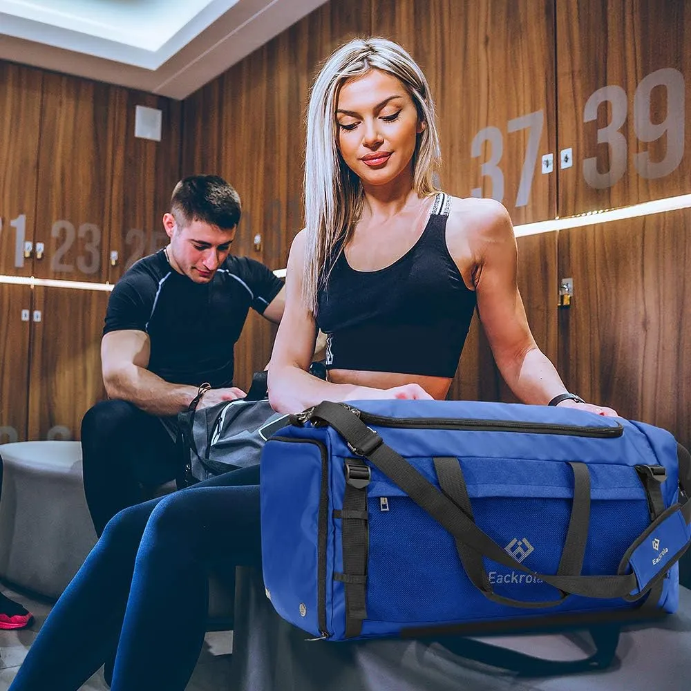 Eackrola Gym Bags for Men with Shoe Compartment Sports Duffel bag with Wet Pocket for women 65L, Blue, 65L, Gym