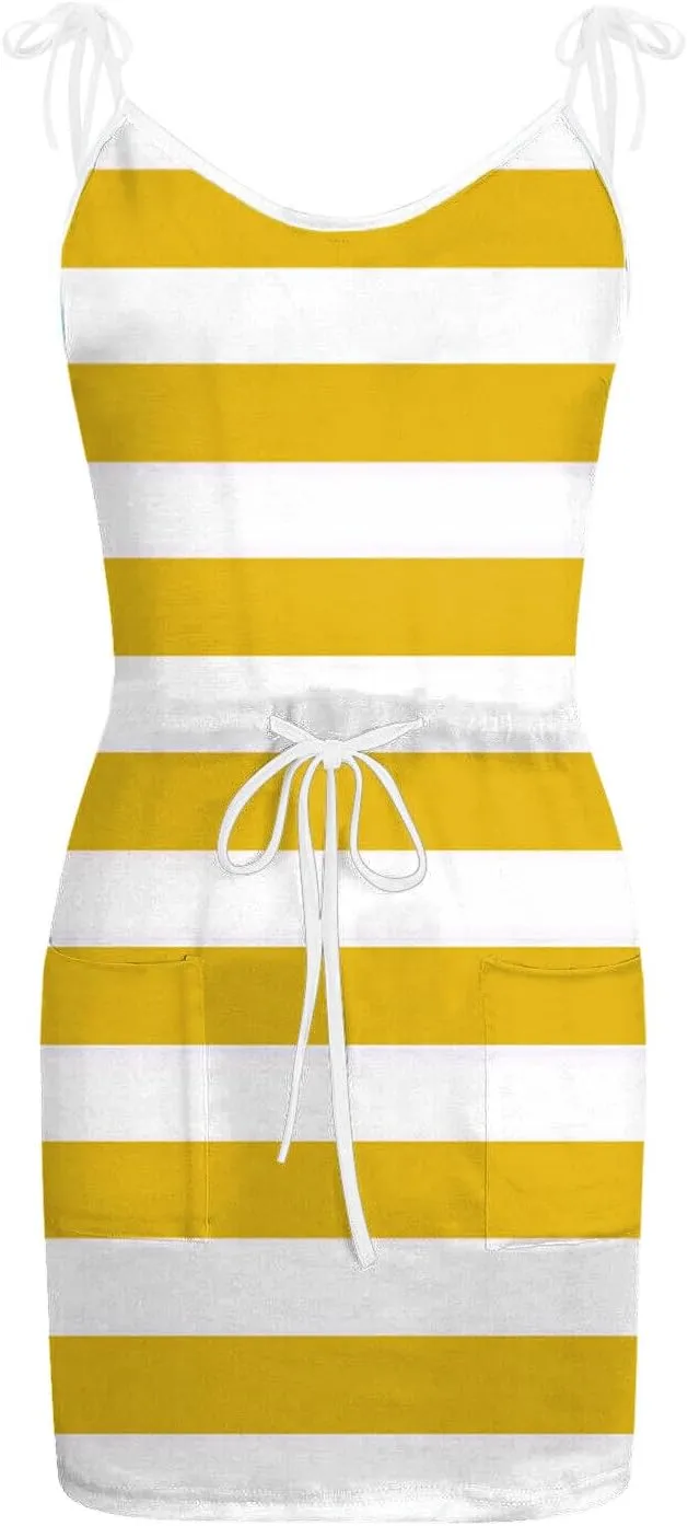 Eduavar Summer Dresses for Women 2024, Dresses for Women 2024 Casual Color Block V Neck Camisole Tank Dress with Drawstring