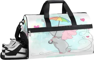 Elephant Umbrella Sports Gym Bag with Wet Pocket & Shoes Compartment Waterproof Workout Duffel Bag for Women and Men Weekender Overnight Duffle Bag Travel Carry-on Tote