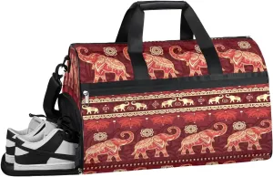Ethnic Elephant Sports Gym Bag with Wet Pocket & Shoes Compartment Waterproof Workout Duffel Bag for Women and Men Weekender Overnight Duffle Bag Travel Carry-on Tote