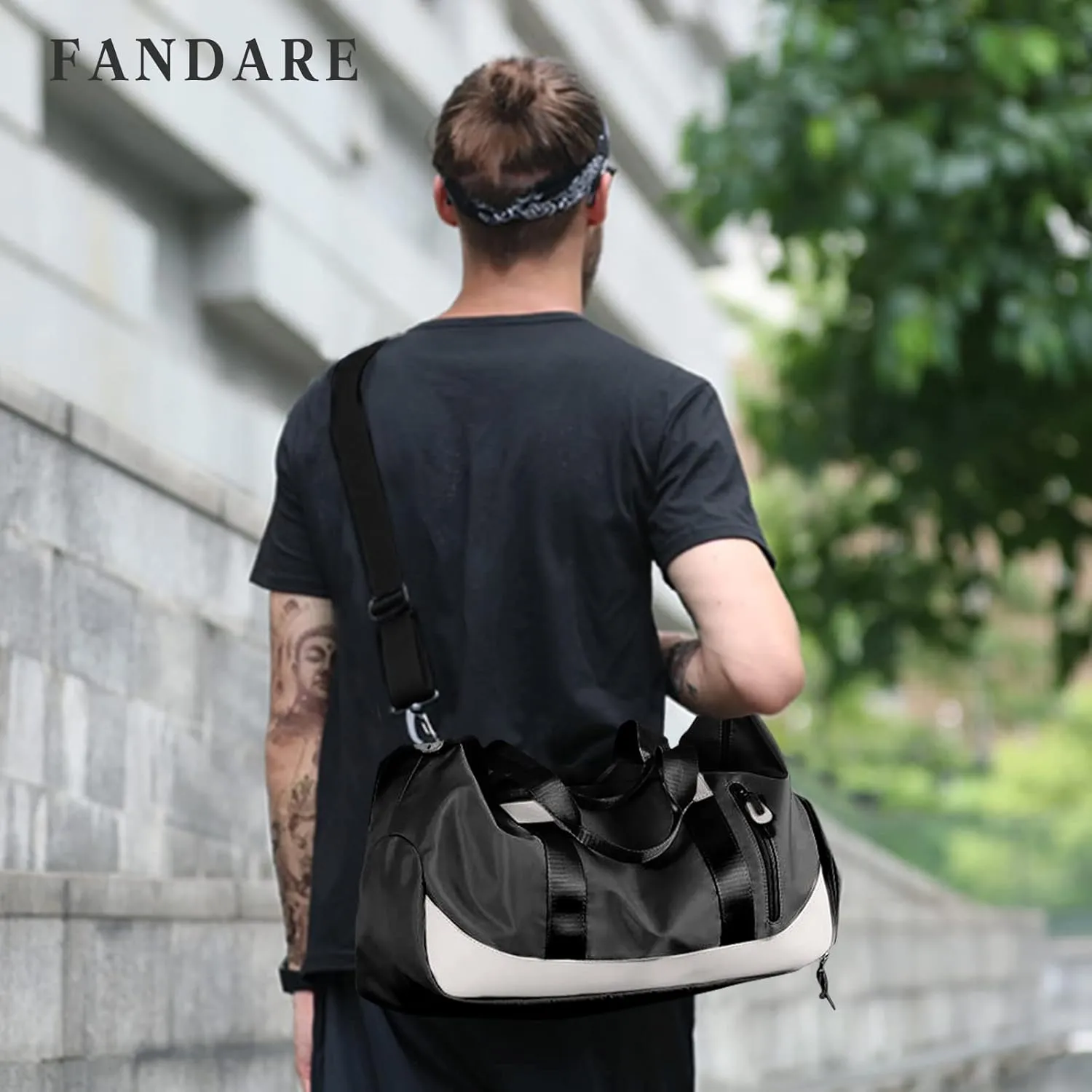 FANDARE Nylon Travel Duffel Bag for Women Foldable Sports Tote Gym Bag Lightweight Shoulder Weekender Overnight Bag Waterproof Carry On Shoulder Bag for Travel Gym Sport Daily Use, Black, L