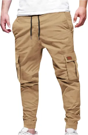 Finelylove Cargo Pants for Men Stretch Flex Sweatpants Relaxed Fit Elastic Waist Twill Work Pants Casual Tapered Joggers