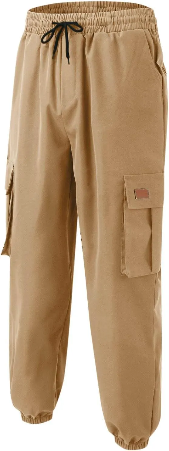 Finelylove Cargo Pants for Men Stretch Flex Sweatpants Relaxed Fit Elastic Waist Twill Work Pants Casual Tapered Joggers