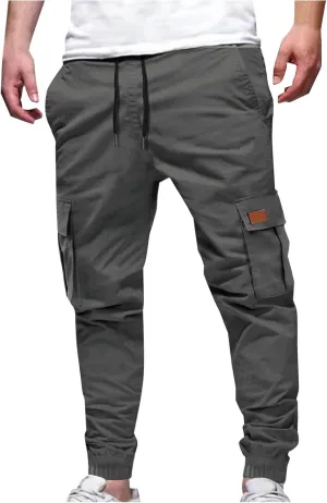 Finelylove Cargo Pants for Men Stretch Flex Sweatpants Relaxed Fit Elastic Waist Twill Work Pants Casual Tapered Joggers
