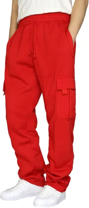 Finelylove Men's Heavyweight Fleece Cargo Sweatpants Open Bottom Loose Fit Sweat Pants Workout Cargo Pants Joggers