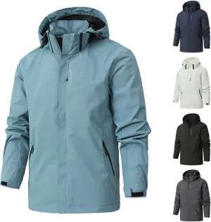Finelylove Mens Rain Jacket Waterproof Windproof Outdoor Softshell Wind Breaker Hiking Raincoats With Detachable Hood