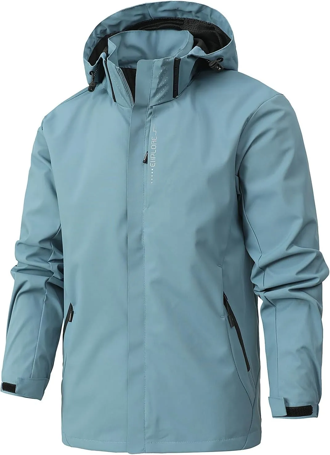 Finelylove Mens Rain Jacket Waterproof Windproof Outdoor Softshell Wind Breaker Hiking Raincoats With Detachable Hood