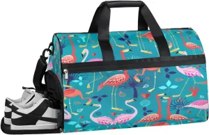 Flamingo Bird Theme Sports Gym Bag with Wet Pocket & Shoes Compartment Waterproof Workout Duffel Bag for Women and Men Weekender Overnight Duffle Bag Travel Carry-on Tote