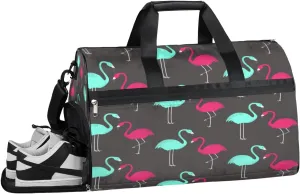 Flamingo Printing Sports Gym Bag with Wet Pocket & Shoes Compartment Waterproof Workout Duffel Bag for Women and Men Weekender Overnight Duffle Bag Travel Carry-on Tote