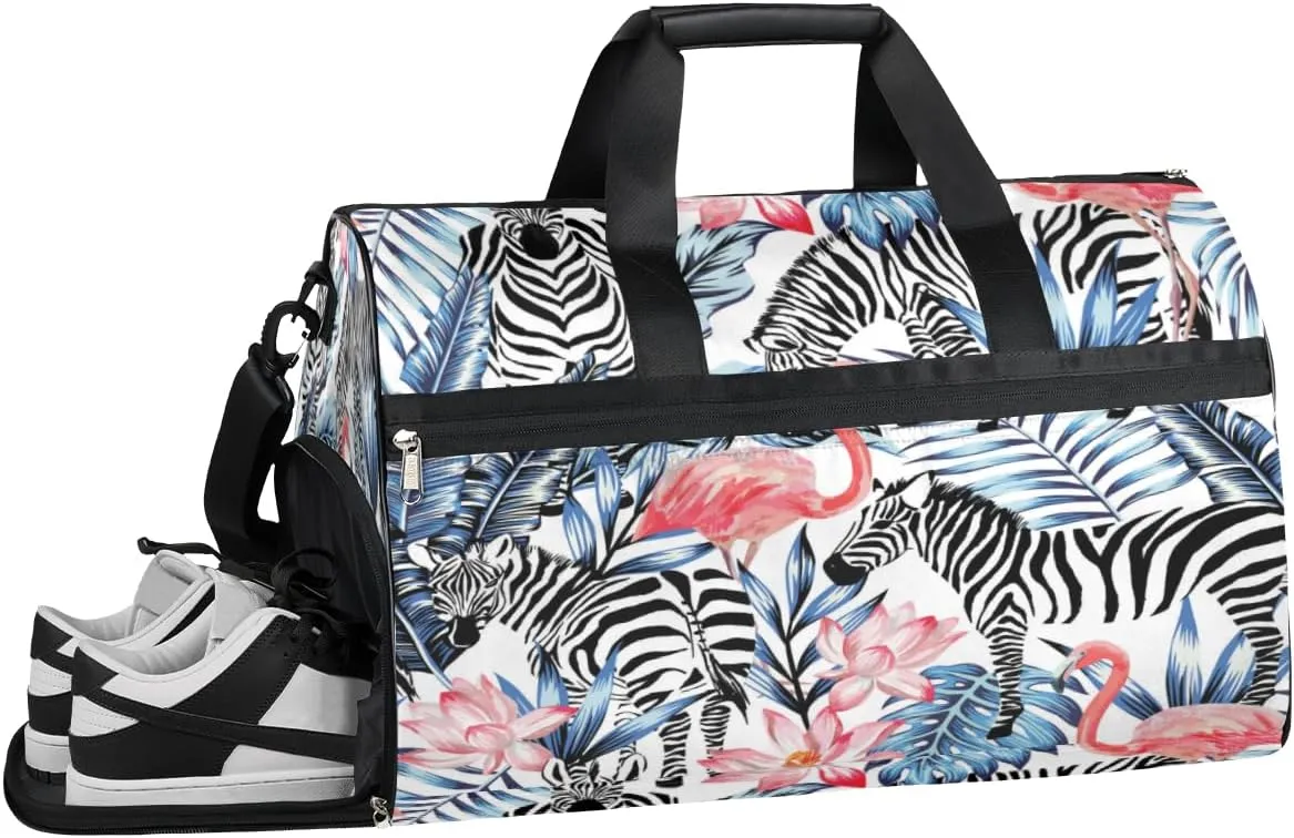 Flamingo Summer Sports Gym Bag with Wet Pocket & Shoes Compartment Waterproof Workout Duffel Bag for Women and Men Weekender Overnight Duffle Bag Travel Carry-on Tote