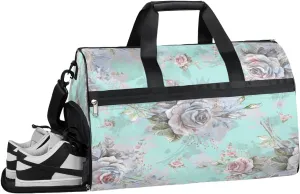 Floral Flower Rose Pattern Art Resistant Sports Gym Bag for Women Men Travel Duffel bag with Wet Pocket & Shoes Compartment Waterproof Weekender Bag 19.7"x9.9"x13"
