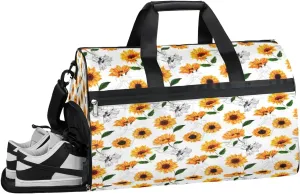 Floral Sunflower Sports Gym Bag with Wet Pocket & Shoes Compartment Waterproof Workout Duffel Bag for Women and Men Weekender Overnight Duffle Bag Travel Carry-on Tote