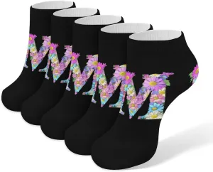 Flower Letter M 5 Pairs Low Cut Ankle Socks for Men Women Athletic Running Socks No Show Breathable