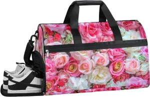 Flower Roses Plant Sports Gym Bag with Wet Pocket & Shoes Compartment Waterproof Workout Duffel Bag for Women and Men Weekender Overnight Duffle Bag Travel Carry-on Tote