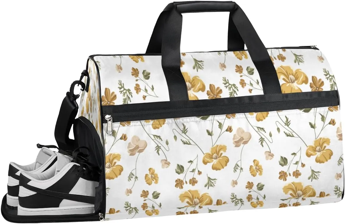Flower Theme Sports Gym Bag with Wet Pocket & Shoes Compartment Waterproof Workout Duffel Bag for Women and Men Weekender Overnight Duffle Bag Travel Carry-on Tote