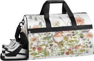 Flowers Birds Sports Gym Bag with Wet Pocket & Shoes Compartment Waterproof Workout Duffel Bag for Women and Men Weekender Overnight Duffle Bag Travel Carry-on Tote